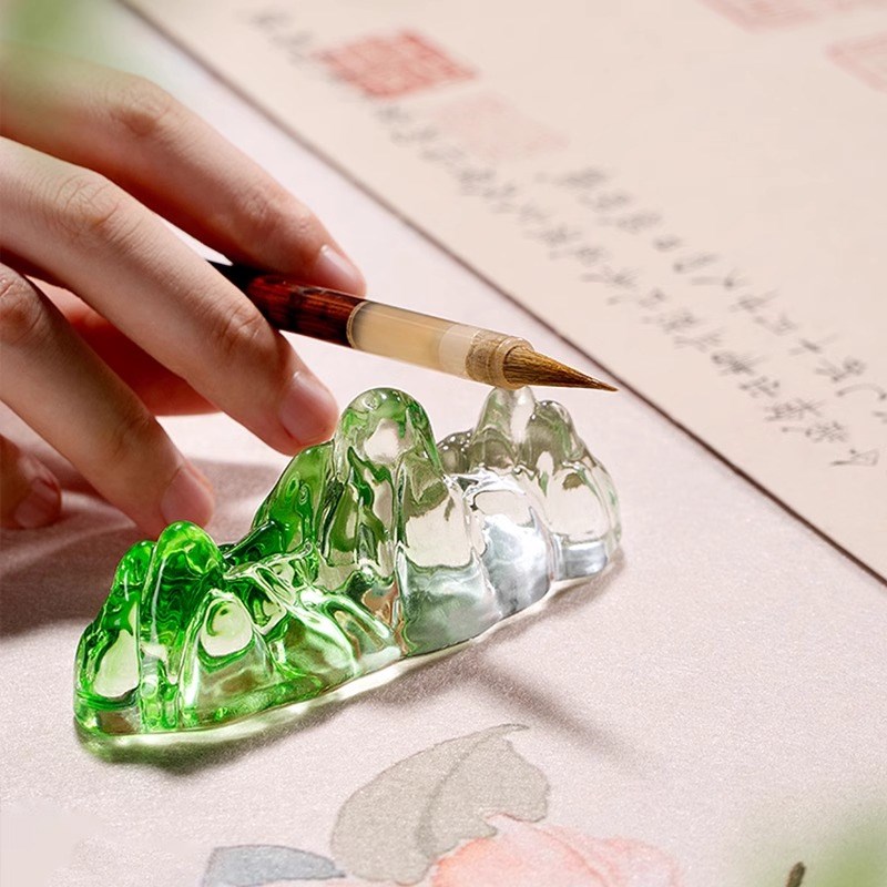 多彩琉璃水晶笔搁书法专用笔山镇纸镇尺搁笔毛笔架笔托创意多彩山