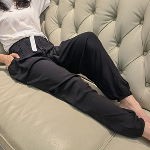 人造绵防蚊外穿家居空调碎花长裤 纯色棉绸睡裤 大码 女士夏季 子 薄款