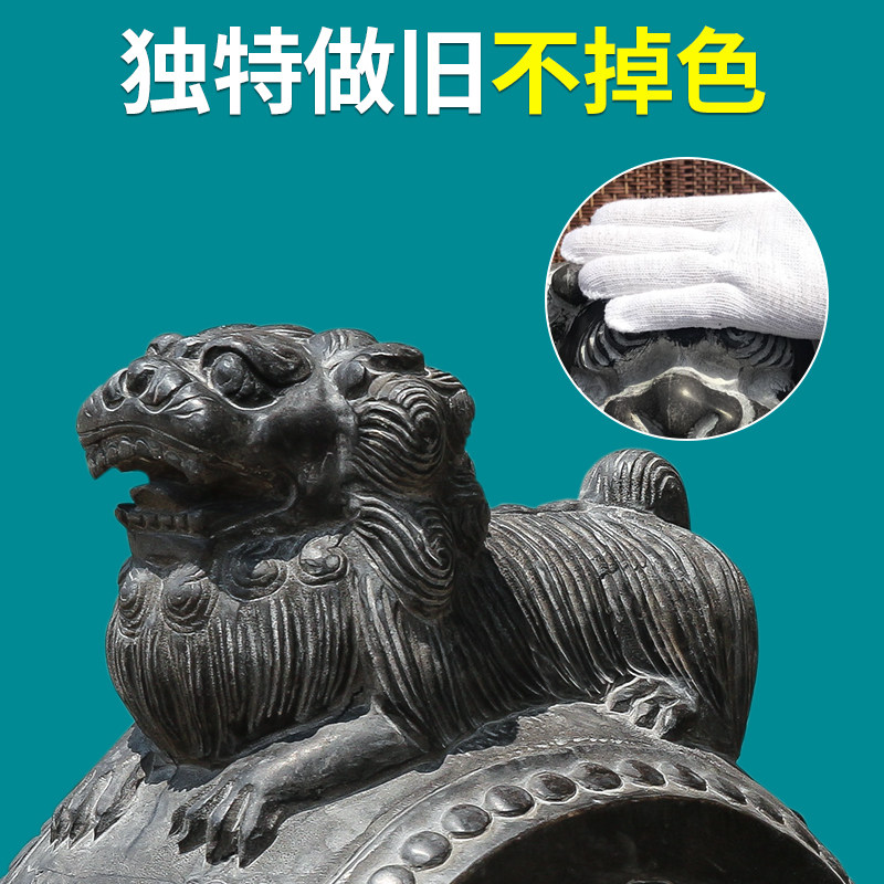 誉峰石雕青石仿古门墩中式庭院古建摆件传统石狮子抱鼓石一对徽派