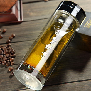 七彩水晶双层玻璃杯男士便携泡茶水杯女透明耐热防烫杯子定制刻字