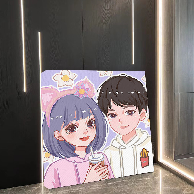 装饰画定制手绘真人照片设计卡通动漫画油画布无框印挂壁画像设计