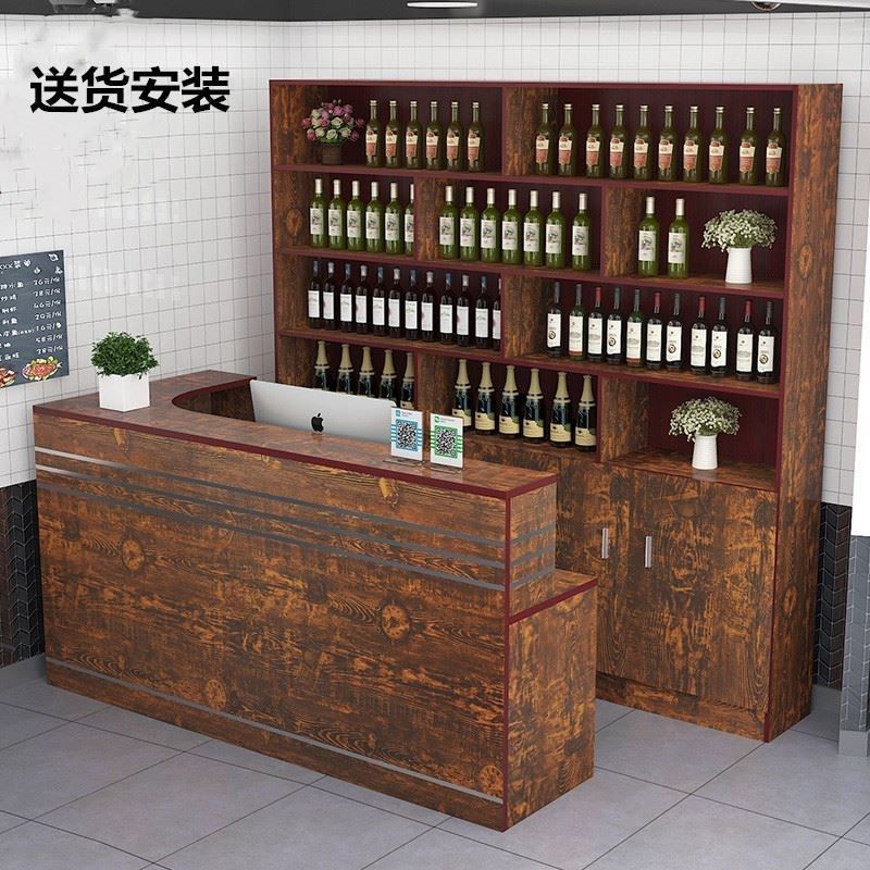 饭店收银台酒柜组合餐饮餐馆餐厅烧烤一体火锅复古酒水展示柜吧台