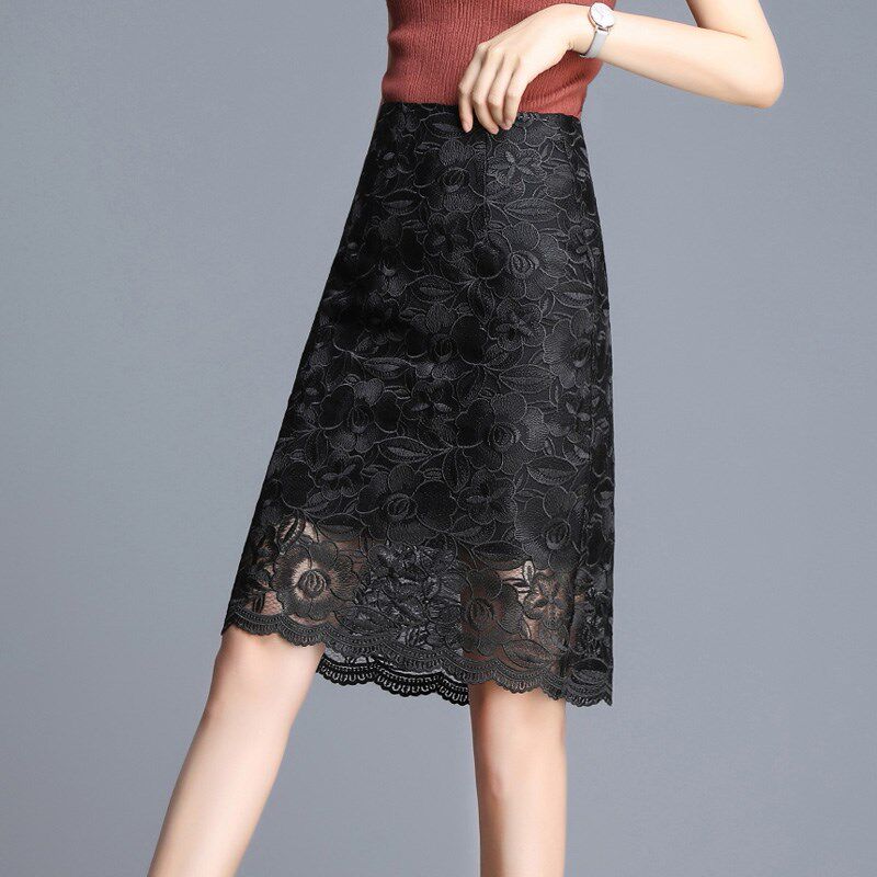 蕾丝半身裙2025夏季新品高腰修身显瘦包臀a字裙大码中长款裙子 女