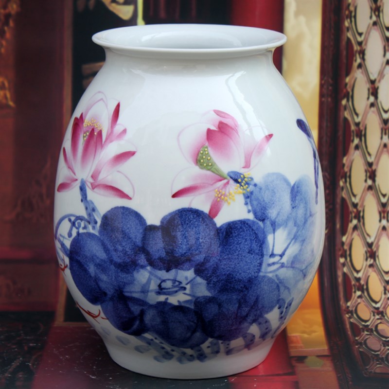 景德镇陶瓷器 手绘客厅时尚花瓶摆件博古架装饰品高档瓷瓶工艺品