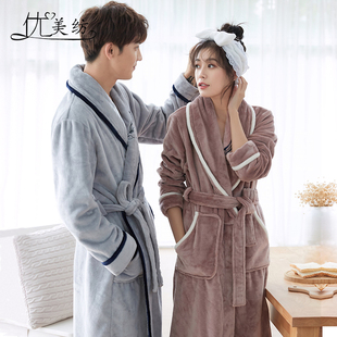 睡袍女秋冬睡衣冬季 新加绒加厚保暖可爱珊瑚绒女冬浴袍 情侣男长款