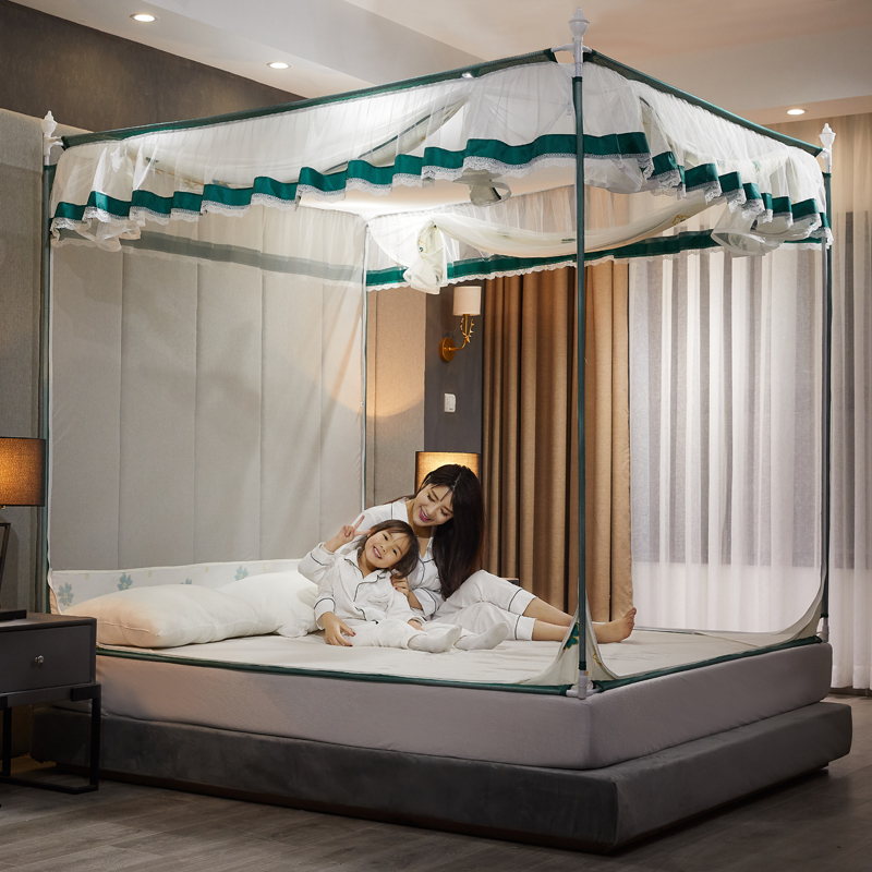 新款蒙古包方顶蚊帐家用1.8m2米床防摔坐床儿童加密加厚1.5纹拉链