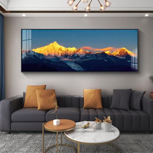 客厅装饰画梅里雪山背靠日照金山沙发背景墙壁挂画办公室山水风景