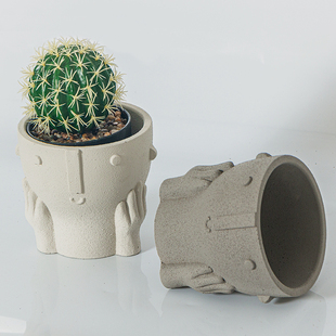 水泥花盆北欧风格 绿植盆栽绿萝多肉手托人脸花盆 简约创意个性