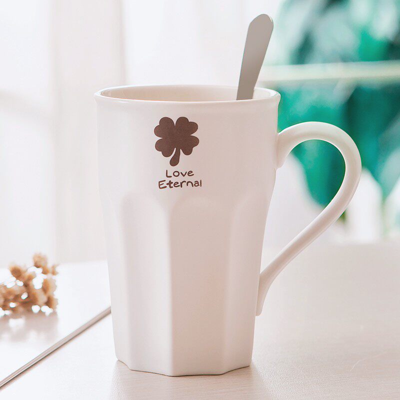 简约黑白情侣对杯陶瓷杯子一对马克杯带盖勺子咖啡杯奶茶杯牛奶杯
