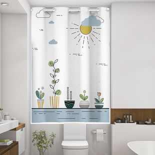 卫生间浴室窗帘防水半遮光免打孔儿童房安装卧室小窗口遮挡帘