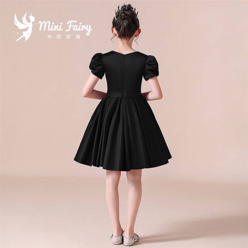 女童黑色晚礼服公主裙儿童礼服裙高端钢琴演奏学生短款乐团演出服