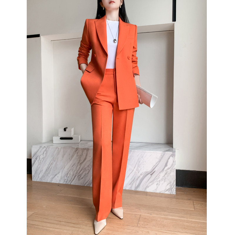 橘红色西装套装女2023新款秋冬上班服时尚气质名媛高级感休闲西服