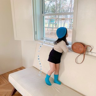 纯色儿童潮袜中筒荧光彩色春秋冬季 12岁男宝女孩学生高腰棉袜子