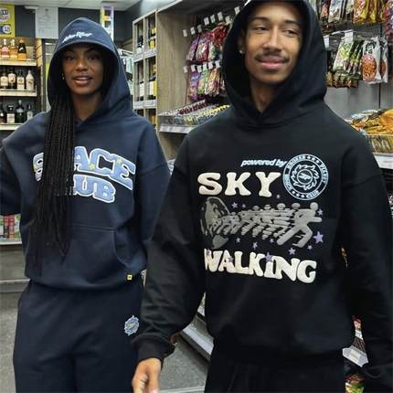 Broken  Planet新款美式小众潮牌天空漫步黑色宽松连帽卫衣男女款