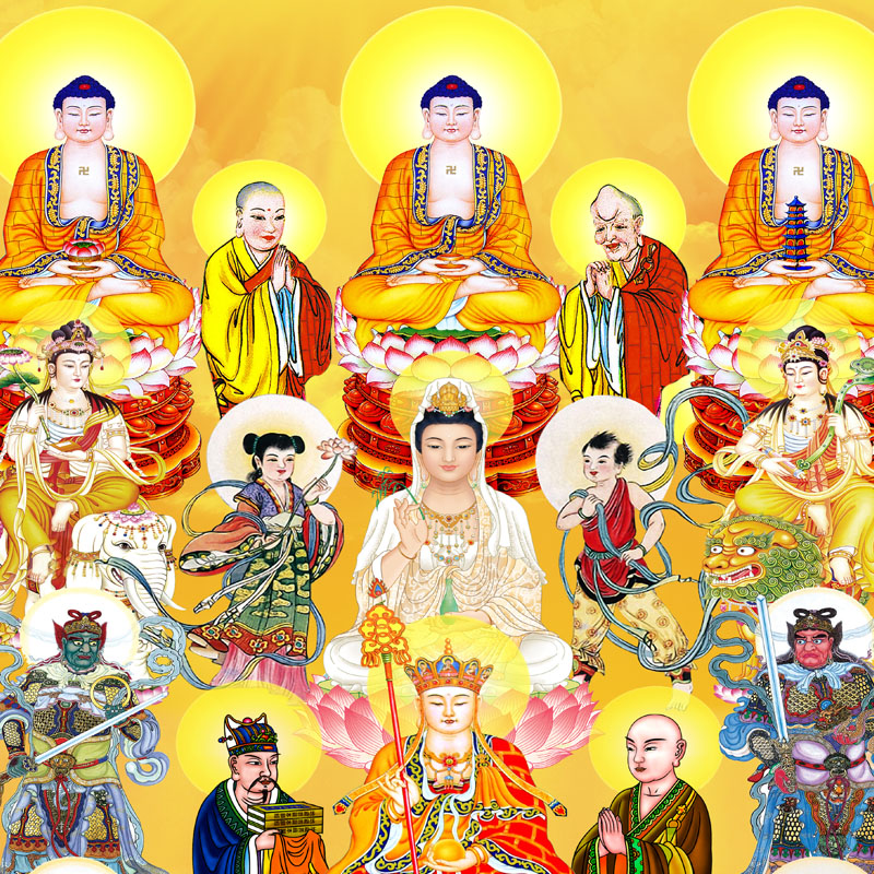 三尺三全堂佛像挂画佛堂全佛图供奉卷轴地藏王观音如来丝绸画