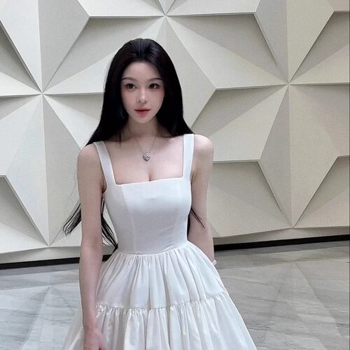 YOUENBB【少女天鹅梦】法式温柔连衣裙方领宽吊带收腰显瘦连衣裙
