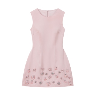 设计感重工无袖 YOUENBB 新款 夏季 粉色背心收腰连衣裙 梦幻心动