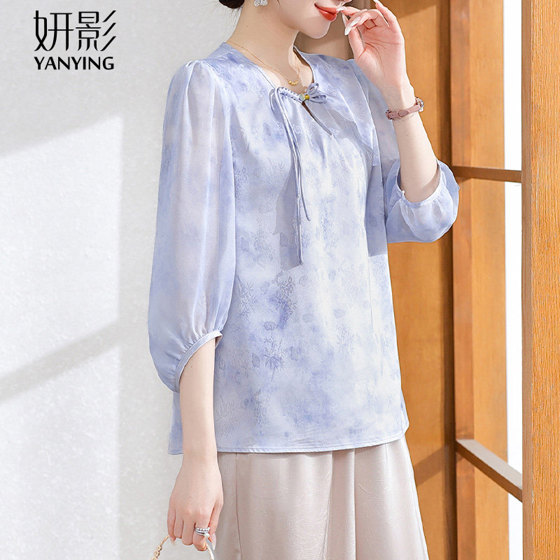 妍影妈妈夏装新中式七分袖小衫
