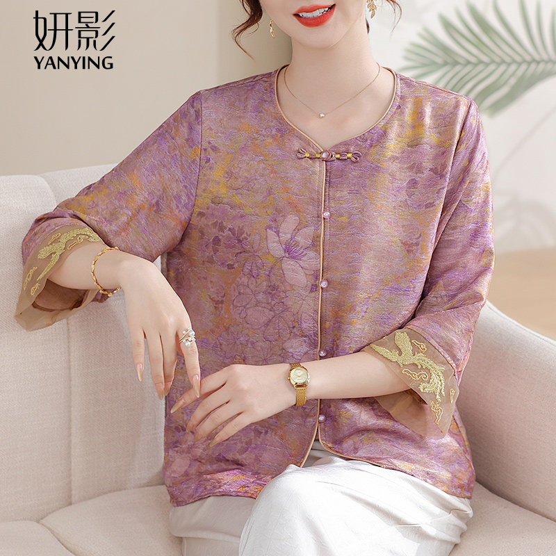 妍影妈妈夏装中式国风贵气小衫图片