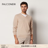 季 末折扣 FALCONERI男修身 V领原色山羊绒毛衣针织衫 UML228M