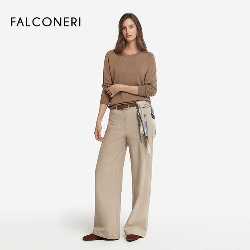 FALCONERI女士经典时尚简约罗纹圆领纯棉修身长袖针织衫DML490F