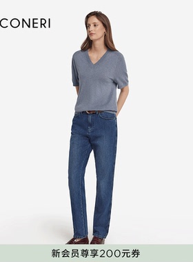 FALCONERI女士时尚休闲罗纹V领纯棉短袖T恤DMM490F