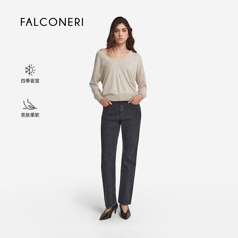【尊享礼遇】FALCONERI女通勤休闲宽松羊绒衫V领套头毛衣DMLP250