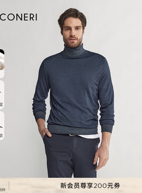 【季末折扣】FALCONERI男士保暖山羊绒高领毛衣修身针织衫UML250L