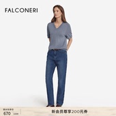 季 末折扣 FALCONERI女士时尚 休闲罗纹V领纯棉短袖 T恤DMM490F