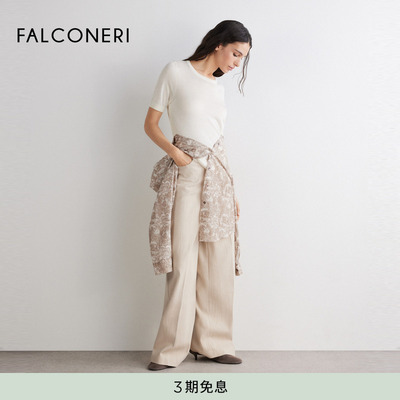 【春夏新品】FALCONERI女桑蚕丝羊绒混纺修身圆领短袖T恤DMM266A