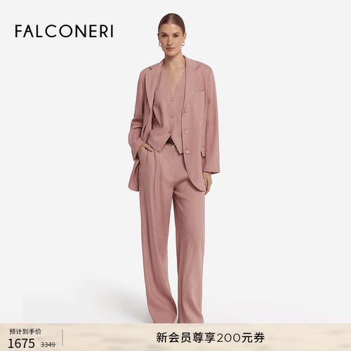 FALCONERI女士时尚经典简约翻领宽松单排扣亚麻西装外套DCL482H