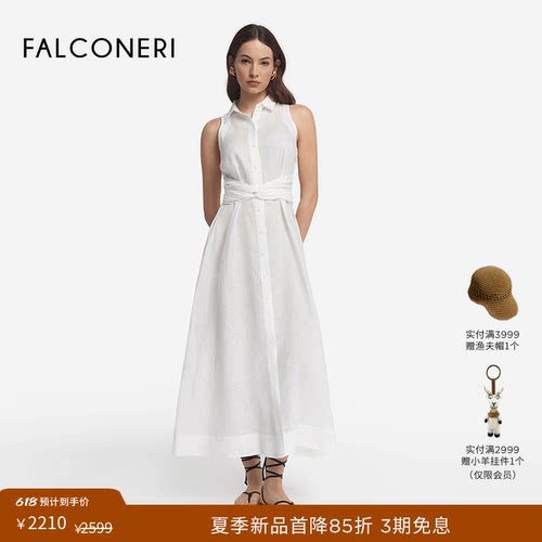 FALCONERI女时尚经典简约休闲出游宽松亚麻翻领无袖连衣裙DAC510A
