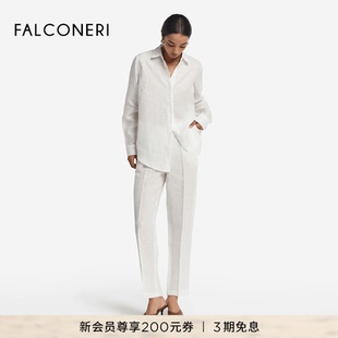 舒适休闲亚麻高腰休闲裤 时尚 DPL474G 女士经典 FALCONERI25年新品
