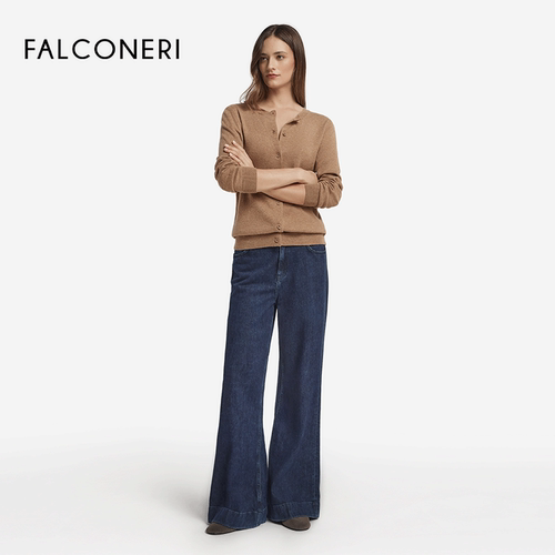 FALCONERI女士休闲经典摩登通勤圆领长袖山羊绒毛衣针织衫DMLS228