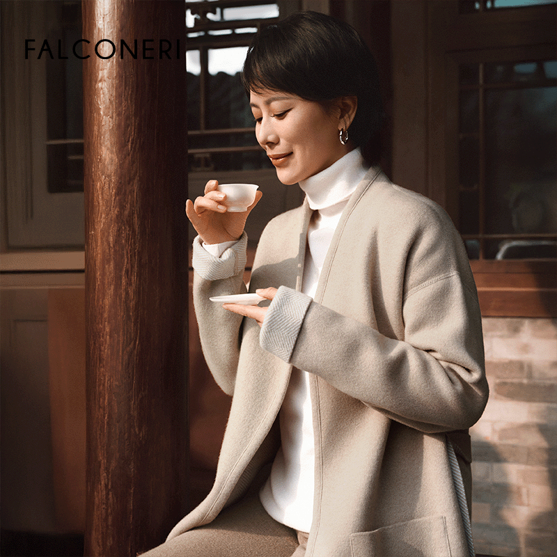 【明星同款】FALCONERI女士时尚经典舒适双面羊绒大衣外套DCL487M
