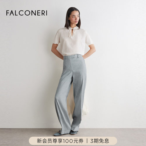 FALCONERI女士时尚经典百搭通勤桑蚕丝混纺短袖T恤POLO衫DMM489A