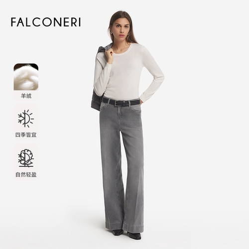 FALCONERI女士时尚圆领长袖毛衣休闲四季原色山羊绒针织衫DML261M