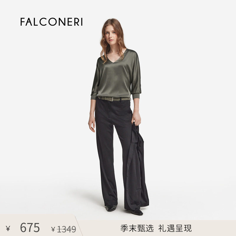 【季末甄选】FALCONERI女士日常混纺V领九分袖桑蚕丝罩衫DML406X