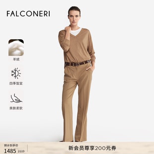 FALCONERI女士休闲开衩设计宽松V领长袖 DMLF250 毛衣山羊绒针织衫