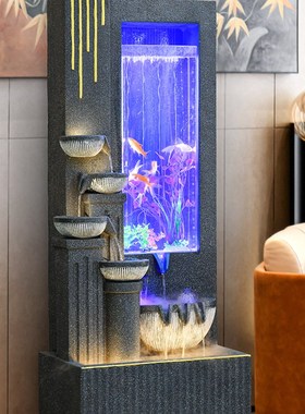 创意简约招财鱼缸循环流水摆件室内客厅加湿水景玄关阳台落地装饰