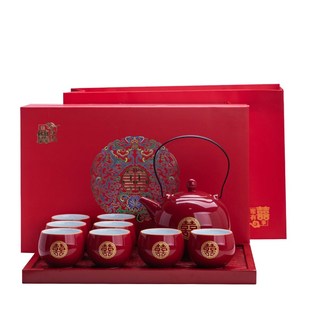 敬茶碗茶杯陶瓷红色婚庆用品送礼陪嫁改口杯新婚礼物 结婚茶具套装
