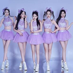 打歌服女团舞台亮片蓬蓬纱蓬蓬裙演出服亮闪闪芭比舞蹈闪亮紫色