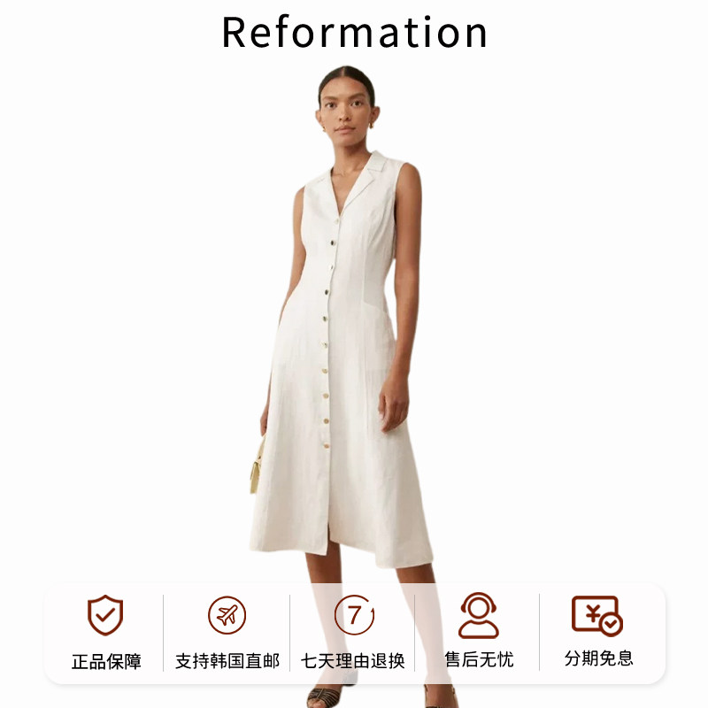 Reformation亚麻无袖收腰连衣裙