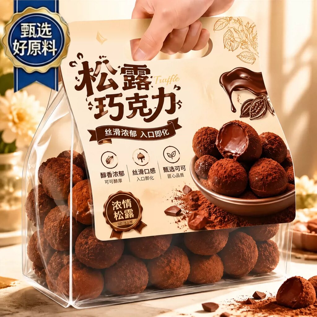 松露黑巧克力礼盒装纯可可脂黑巧克力年货节小零食休闲小吃食品