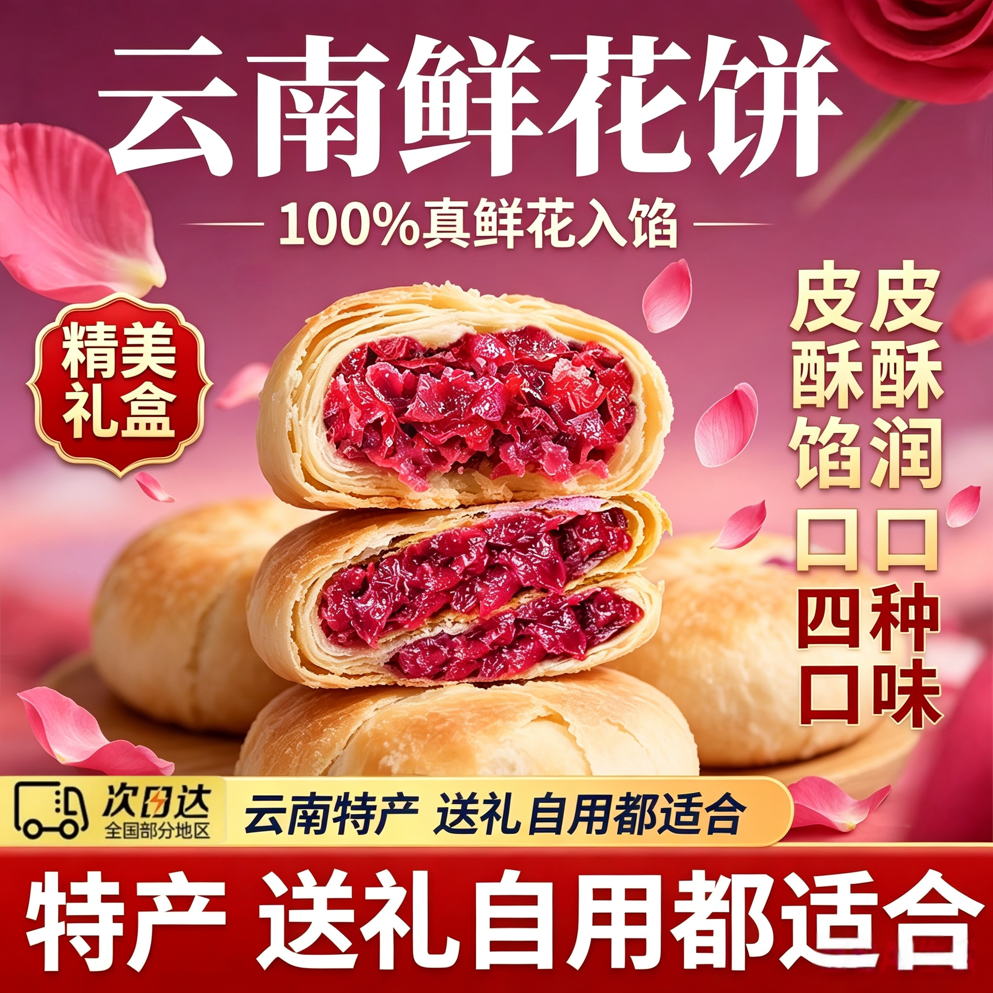 鲜花饼女生爱吃的零食好吃的云南特产休闲食品年货礼盒官方旗舰店