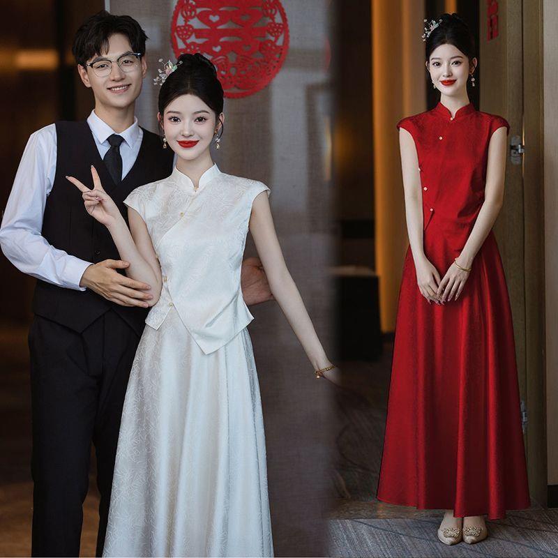2025夏季新款大码胖mm订婚旗袍改良连衣裙套装新中式领证礼服结婚