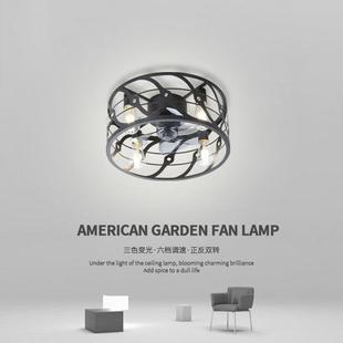 新款直销美式复古风扇灯餐厅客厅卧室吸顶电扇灯铁艺工业风吊扇灯