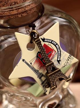 直销新款小桃心玻璃许愿木塞漂流瓶 幸运星瓶许愿瓶带小铁塔创意