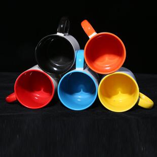 直销陶瓷杯双彩涂层杯礼品温感热转印logo家用情侣杯七彩大容 新款