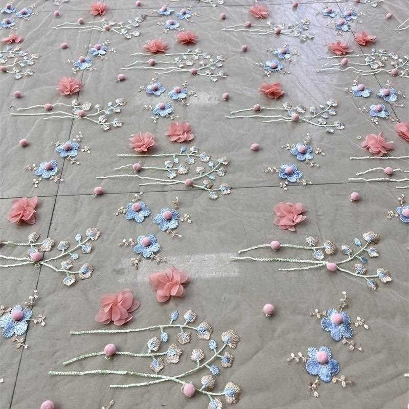 新款直销新品霞粉色花朵贴花立体绣布